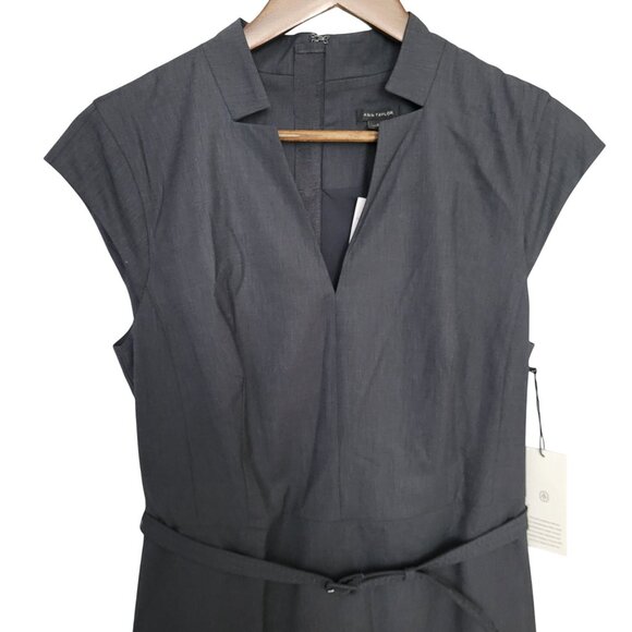 Ann Taylor Wool Blend Dress Womens Size10 Charcoal Belted Notched Collar NWT - Picture 4 of 8